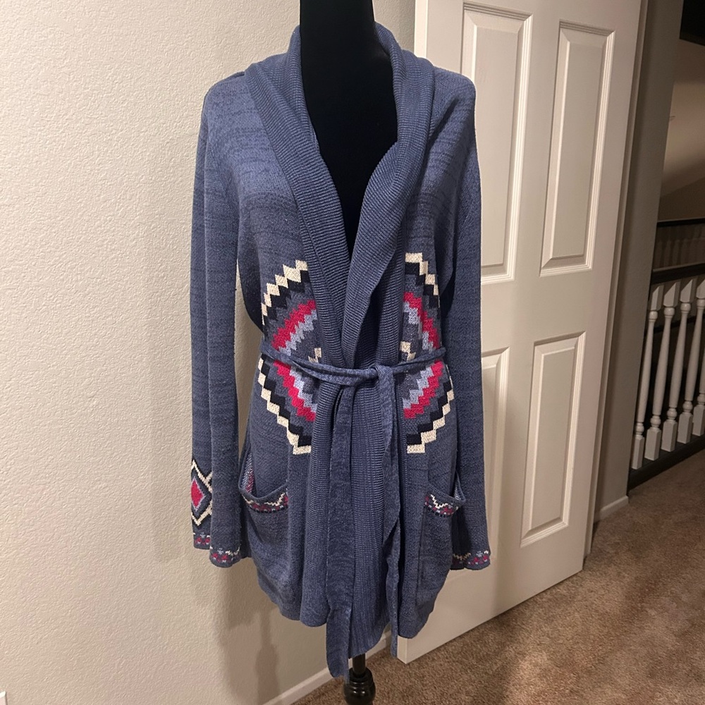2/$30 Billabong Blue Tribal Open Front Sweater Duster Style